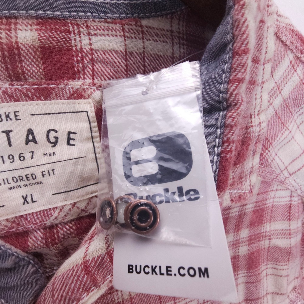 Vintage BKE Flannel Shirt Mens XL Red Plaid Pearl Snap Western Streetwear - Picture 9 of 11
